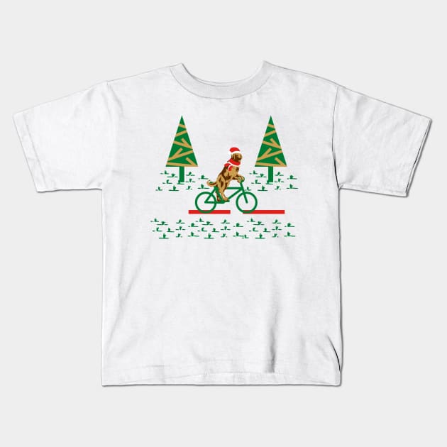 Dogs Day Out on a Bike- Golden Retriever with Santa's Hat and scarf Kids T-Shirt by Winkeltriple